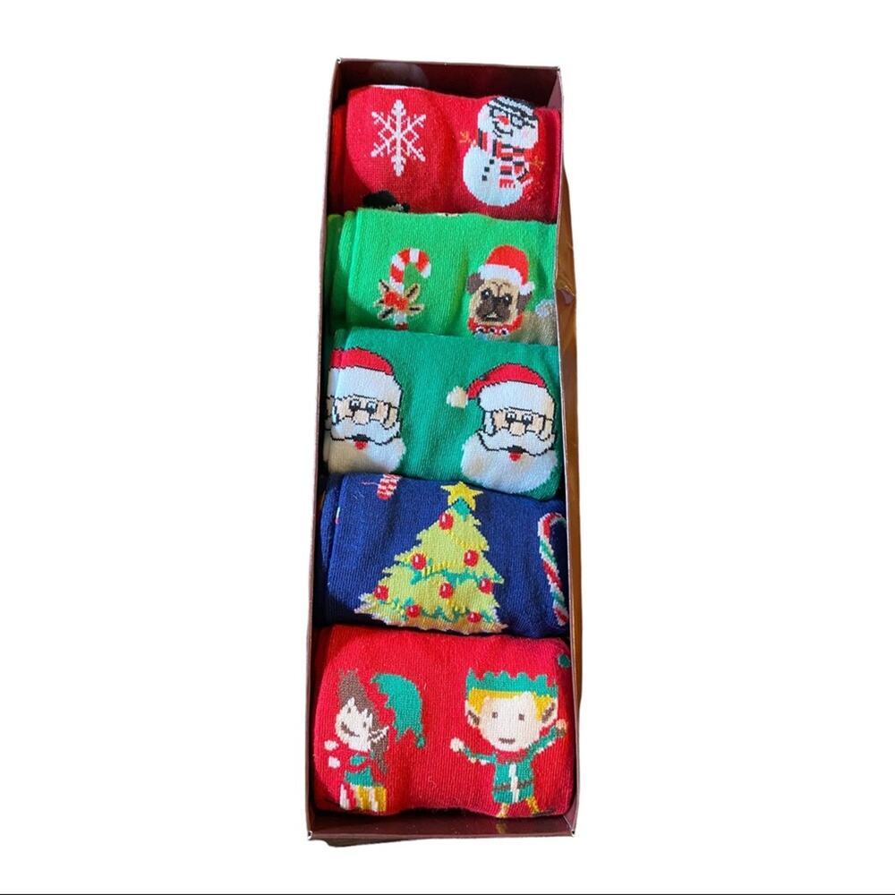 Sock Society Merry Christmas Holiday NIB 5 Pairs Unisex Crew Cotton Socks